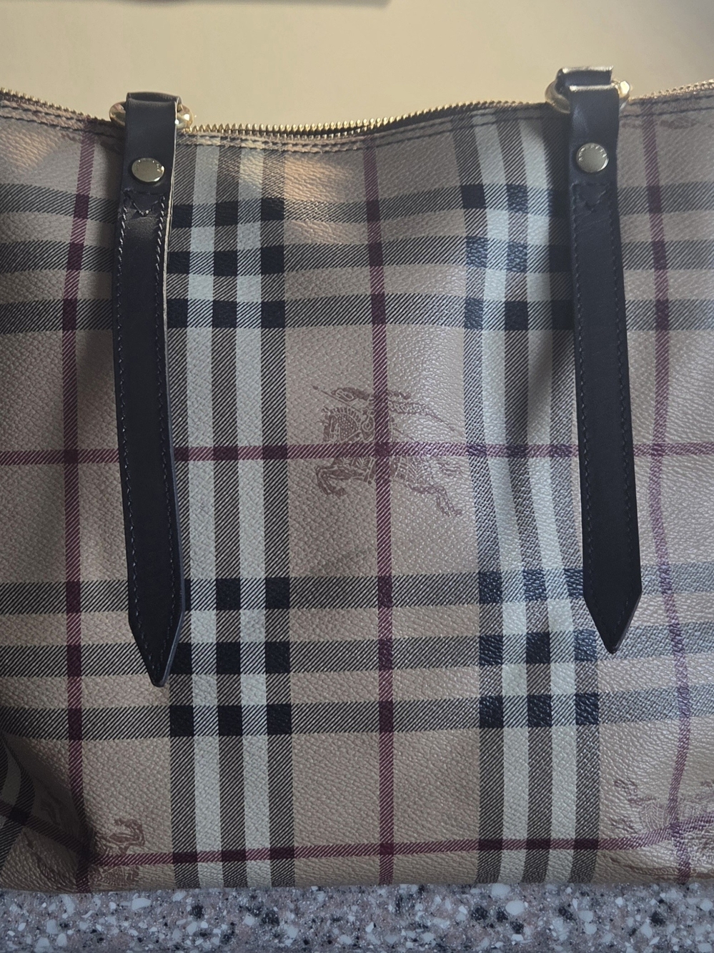 Burberry Check Satchel - Beige, Black & Burgundy Haymarket